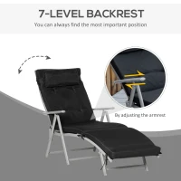 Outsunny Outdoor Folding Chaise Lounge Chair Recliner with Portable Design, Adjustable Backrest, Cushion and Headrest, Black(m-4)