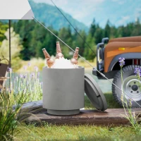 HOMCOM 2.6 Gal Outdoor Side Table, 3-In-1 Concrete Cooler Bar Table with Storage, Removable Ice Bucket and Lid, Light Grey(m-9)