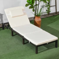 Outsunny Outdoor Lounger, Patio Lounger with 5-Level Adjustable Back, Headrest for Poolside, Garden, Backyard, Cream White(m-1)