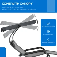 Outsunny Patio Outdoor Bed, Outdoor Chaise Sun Lounger for Two Person with Adjustable Canopy, Detachable Pillows, and Wheels for Sun Room, Garden, Poolside, Dark Gray(m-4)