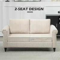 HOMCOM Vintage Loveseat, Upholstered Love Seat Furniture, Fabric 2 Seater Sofa with Rolled Arms, Rubber Wood Legs, Beige(m-6)