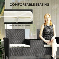Outsunny Patio Furniture w/ Mid-Table PE Rattan Loveseat w/ Cushion, Cream White(m-7)