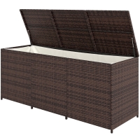 Outsunny 175 Gallon Outdoor Storage Box with Inner Liner, PE Rattan Wicker Deck Box with Pneumatic Bar Lift, Mixed Brown