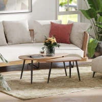 HOMCOM 2 Pieces Coffee Table Set for Living Room, Industrial Nest of Tables with Steel Legs, Brown(m-6)
