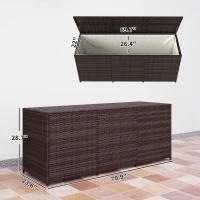 Outsunny 175 Gallon Outdoor Storage Box with Inner Liner, PE Rattan Wicker Deck Box with Pneumatic Bar Lift, Mixed Brown(m-3)