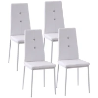 HOMCOM Set of 4 Modern Style Dining Chairs, Button Tufted High Back Side Chairs with Upholstered Seat, Steel Legs, White(m-2)