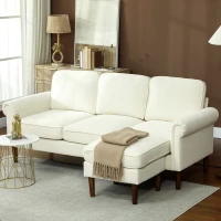 HOMCOM L Shape Sofa, Modern Sectional Couch with Changeable Chaise Lounge, Wooden Legs, Corner Sofa for Living Room, Cream(m-8)