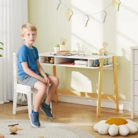 Qaba Kids Desk and Chair Set with Storage for Bedroom, School, Gift for Children Ages 3-12, White(m-2)