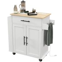 HOMCOM Rolling Island with Wheels for Kitchen, Kitchen Island on Rollers with Power Outlets, Drawer and Doors(m-2)