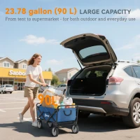 Outsunny Small Collapsible Folding Wagon Cart, Heavy Duty Outdoor Utility Garden Cart with Universal Wheels and Adjustable Handle for Camping Sports Shopping Beach, Navy Blue(m-4)