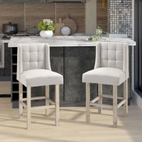 HOMCOM Modern Bar Stools, Tufted Upholstered Barstools, Pub Chairs with Back, Rubber Wood Legs for Kitchen, Dinning Room, Set of 2, Beige(m-10)