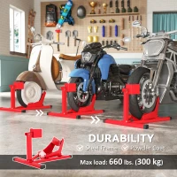 Soozier Motorcycle Wheel Chock, 660 lbs Capacity Heavy Duty Steel Motorcycle Front Wheel Stand for 14"-21" Wheels, Red(m-6)