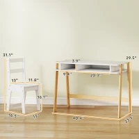 Qaba Kids Desk and Chair Set with Storage for Bedroom, School, Gift for Children Ages 3-12, White(m-3)
