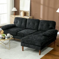 HOMCOM Modern Corner Couch with Right Chaise Lounge, Tufted 3-Seater Sofa with Wooden Legs for Living Room, Black(m-8)