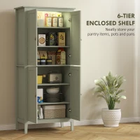 HOMCOM 69.5" Tall Kitchen Pantry Storage Cabinet with Motion Sensor LED Light, Modern Kitchen Pantry Cabinet, Green(m-5)