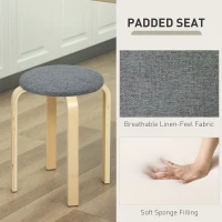 HOMCOM Stackable Wood Stools Set of 4, Stacking Kitchen Stools with Padded Seat for Dining Room, Living Room, Grey(m-5)