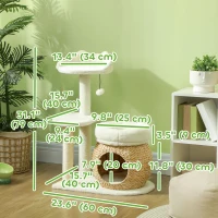 PawHut 31" Cat Tree Tower with Scratching Posts, Cat Condo, Beds, Platform, Toy Ball, for Indoor Cats, Cream White(m-3)