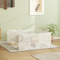 PawHut Pet Playpen DIY Small Animal Cage Open Enclosure Portable Plastic Fence 12 Panels for Bunny Chinchilla Guinea Pig White, 18" x 14"(m-10)