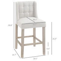 HOMCOM Modern Bar Stools, Tufted Upholstered Barstools, Pub Chairs with Back, Rubber Wood Legs for Kitchen, Dinning Room, Set of 2, Beige(m-3)