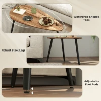HOMCOM 2 Pieces Coffee Table Set for Living Room, Industrial Nest of Tables with Steel Legs, Brown(m-5)