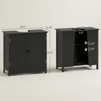 HOMCOM Under Sink Bathroom Cabinet, Pedestal Sink Storage Cabinet with 2 Doors, Shelf and U-Shape, Black(m-3)