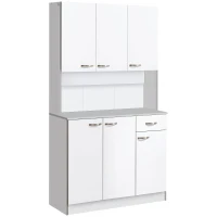HOMCOM 71" Kitchen Pantry Cabinet, Tall Storage Cabinet with Microwave Stand, Modern Kitchen Hutch with Countertop, 6 Doors, Storage Drawer, 3 Adjustable Shelves for Living Room, Dining Room, White(m-1)
