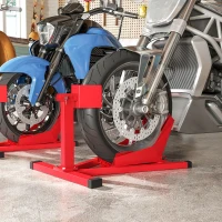 Soozier Motorcycle Wheel Chock, 660 lbs Capacity Heavy Duty Steel Motorcycle Front Wheel Stand for 14"-21" Wheels, Red(m-7)
