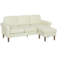 HOMCOM L Shape Sofa, Modern Sectional Couch with Changeable Chaise Lounge, Wooden Legs, Corner Sofa for Living Room, Cream(m-11)