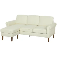 HOMCOM L Shape Sofa, Modern Sectional Couch with Changeable Chaise Lounge, Wooden Legs, Corner Sofa for Living Room, Cream(m-2)