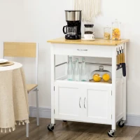 HOMCOM Kitchen Cart, Utility Trolley, Small Kitchen Island with Storage Drawer & Side Hooks for Dining Room, White(m-7)
