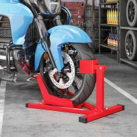 Soozier Motorcycle Wheel Chock, 660 lbs Capacity Heavy Duty Steel Motorcycle Front Wheel Stand for 14"-21" Wheels, Red(m-1)