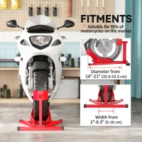 Soozier Motorcycle Wheel Chock, 660 lbs Capacity Heavy Duty Steel Motorcycle Front Wheel Stand for 14"-21" Wheels, Red(m-4)