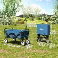 Outsunny Small Collapsible Folding Wagon Cart, Heavy Duty Outdoor Utility Garden Cart with Universal Wheels and Adjustable Handle for Camping Sports Shopping Beach, Navy Blue(m-3)