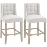 HOMCOM Modern Bar Stools, Tufted Upholstered Barstools, Pub Chairs with Back, Rubber Wood Legs for Kitchen, Dinning Room, Set of 2, Beige(m-11)