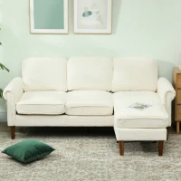 HOMCOM L Shape Sofa, Modern Sectional Couch with Changeable Chaise Lounge, Wooden Legs, Corner Sofa for Living Room, Cream(m-9)