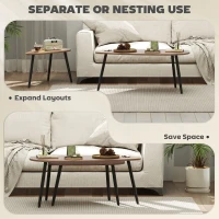 HOMCOM 2 Pieces Coffee Table Set for Living Room, Industrial Nest of Tables with Steel Legs, Brown(m-4)