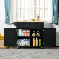 HOMCOM Rolling Kitchen Island, Kitchen Cart on Wheels with 2 Storage Drawers, 2 Door Cabinets and Towel Rack for Dining Room (Black, 2-Doors)(m-12)