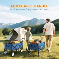 Outsunny Small Collapsible Folding Wagon Cart, Heavy Duty Outdoor Utility Garden Cart with Universal Wheels and Adjustable Handle for Camping Sports Shopping Beach, Navy Blue(m-5)