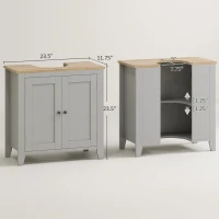 kleankin Bathroom Vanities, Pedestal Sink Cabinet with U-Shaped Cut-out and Adjustable Shelf, Gray(m-3)