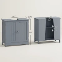 HOMCOM Under Sink Bathroom Cabinet, Pedestal Sink Storage Cabinet with 2 Doors, Shelf and U-Shape, Gray(m-3)
