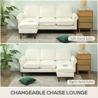 HOMCOM L Shape Sofa, Modern Sectional Couch with Changeable Chaise Lounge, Wooden Legs, Corner Sofa for Living Room, Cream(m-4)