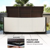 Outsunny 175 Gallon Outdoor Storage Box with Inner Liner, PE Rattan Wicker Deck Box with Pneumatic Bar Lift, Mixed Brown(m-5)