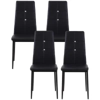 HOMCOM Set of 4 Modern Style Dining Chairs, Button Tufted High Back Side Chairs with Upholstered Seat, Steel Legs for Living Room, Kitchen, Study, Bedroom, Black(m-11)