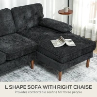 HOMCOM Modern Corner Couch with Right Chaise Lounge, Tufted 3-Seater Sofa with Wooden Legs for Living Room, Black(m-4)