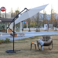 10ft Solar LED Offset Hanging Market Patio Umbrella with Steel Frame, Easy Adjustment and Enhanced Stability, 116" L x 116 W x 83" H, khaki