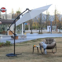 10ft Solar LED Offset Hanging Market Patio Umbrella with Steel Frame, Easy Adjustment and Enhanced Stability, 116" L x 116 W x 83" H, khaki(m-1)