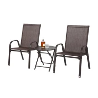 3-Piece Patio Set with 2 Chairs and 1 Table, Outdoor Dining Set with Breathable Textilene Fabric Chairs, Folding Steel Table, Brown(m-10)