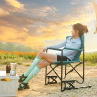 Outdoor Freestyle Rocker Camping Chair with Armrests and Backrest, Drink Holder, Portable Folding Rocking Chair, 24.5" L x 26" W x 37" H, Blue(m-4)