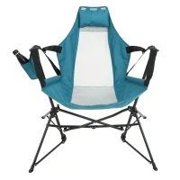Steel Folding Hammock Camping Chair with Triangle Cross Bracket, Portable Rocking Chair with Adjustable Straps, 35"L x 38"W x 42"H, Blue(m-1)
