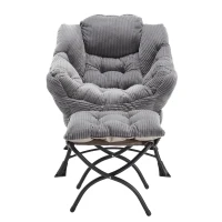 Ergonomic Lounge Accent Chair with Ottoman, Armrests and Side Pocket, Modern Lazy Chair with Steel Frame, 31.5" L x 25" W x 37.5" H, Gray(m-14)
